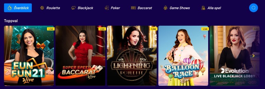 Utforska Spelklubben Live Casino