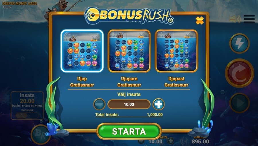 Bonus Rush-meny från från Deeper Money Bass.