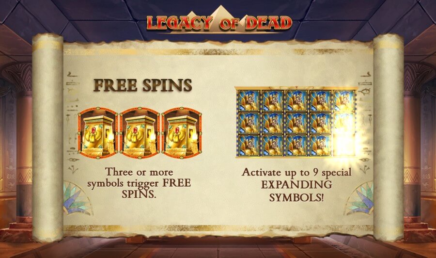 Free spins-läge i Legacy of Dead.