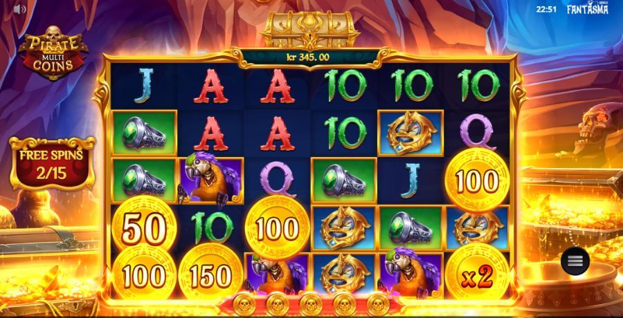 Free spins-läge i Pirate Multi Coins