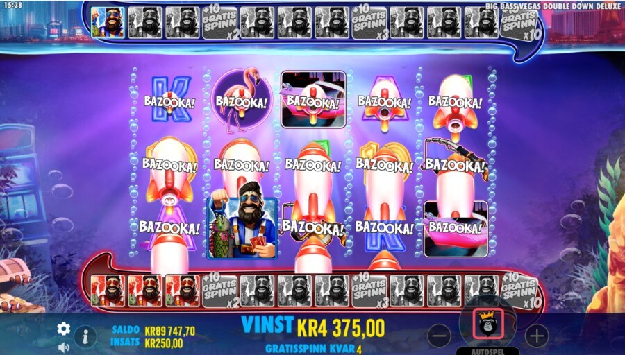 Free spins-läge i Big Bass Vegas Double Down Deluxes