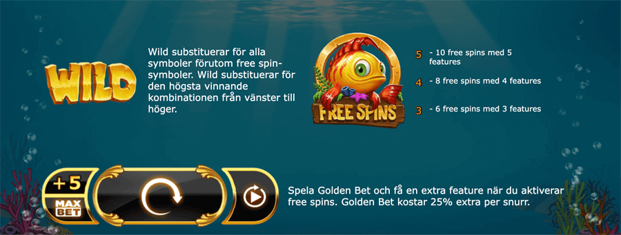 Wild och free spins symboler i Golden Fish Tank slot