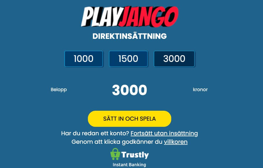 Registrering hos PlayJango Casino 