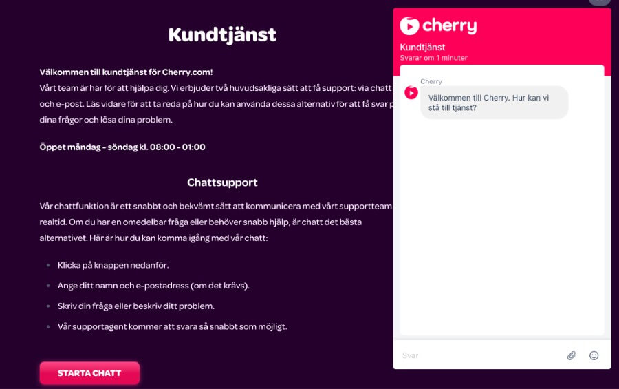 Kundsupport hos Cherry. 