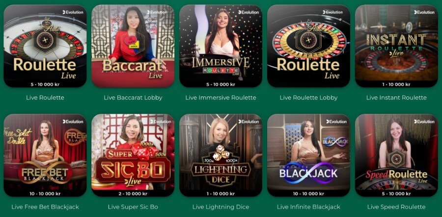 Klirr Live Casino spel