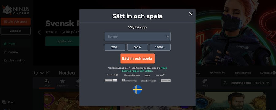 Hur man sätter in på Ninja Casino