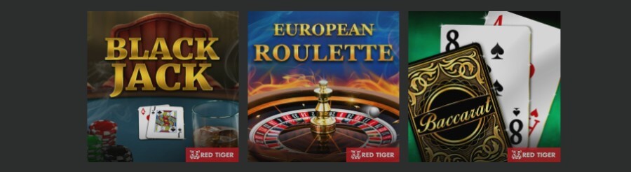 Blackjack, Roulette och Baccarat-spel från Red Tiger.