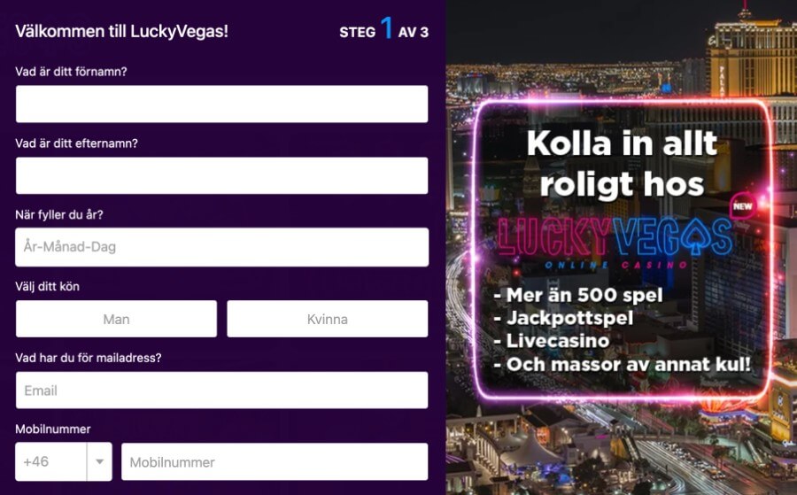 Registrera ett konto hos LuckyVegas