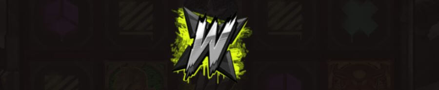 Wildsymbol från Slayers Inc i form av ett W med en neongrön bakgrund.