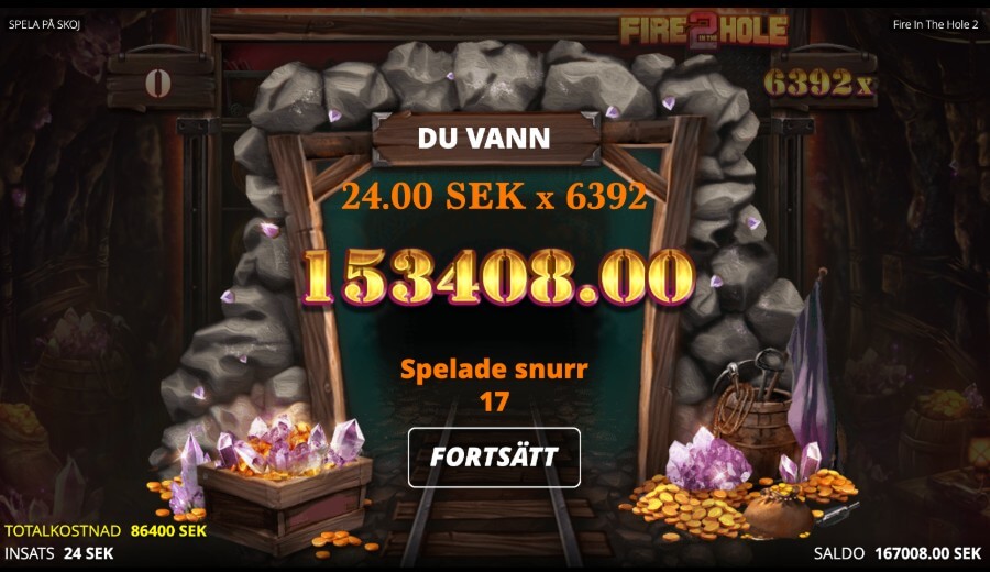 Fire in the Hole 2 vinst