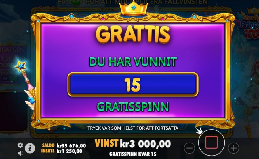 free spins i Starlight Princess 1000 slot
