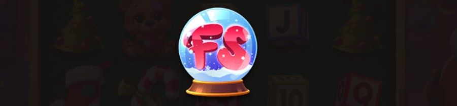 Scattersymbol i form av en snöglob med texten "FS" innuti från Xmas Drop.